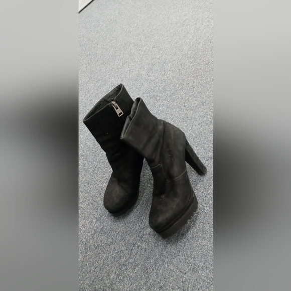Allsaints Black Suede Platform High Heeled Boots | EUC | Size 9 | Zippered - Picture 2 of 7